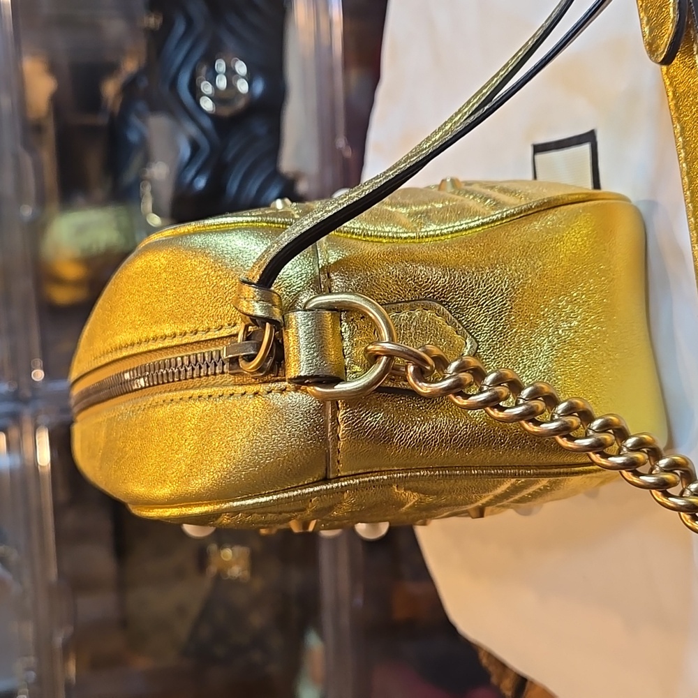 GUCCI Shoulder Bag GG Marmont Leather Faux Pearl Gold 447632  - COA Included - Picture 8 of 16